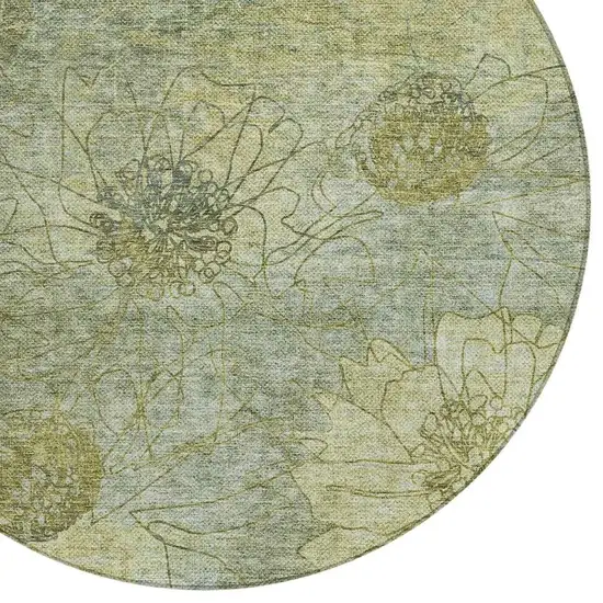 8' Artichoke Green And Beige Round Floral Washable Indoor Outdoor Area Rug Photo 6
