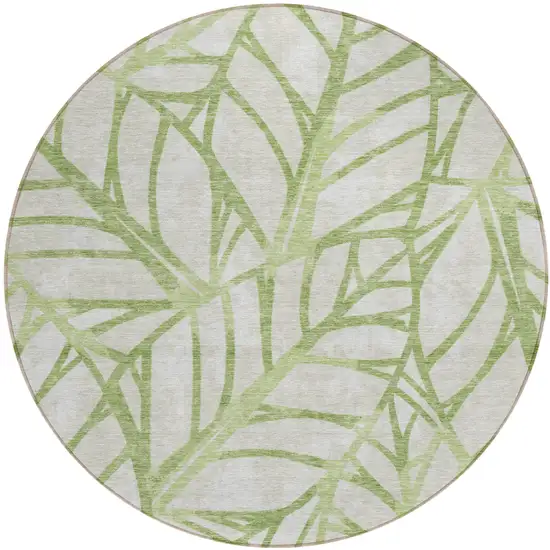 8' Artichoke Green And Beige Round Floral Washable Indoor Outdoor Area Rug Photo 1