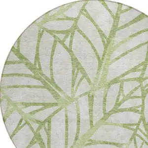 Photo of 8' Artichoke Green And Beige Round Floral Washable Indoor Outdoor Area Rug