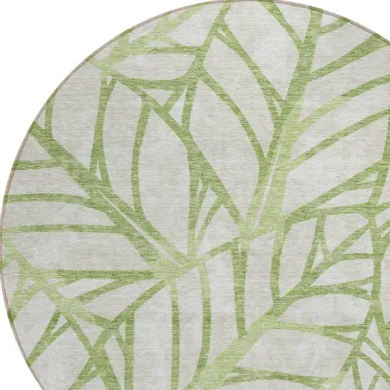 8' Artichoke Green And Beige Round Floral Washable Indoor Outdoor Area Rug Photo 4