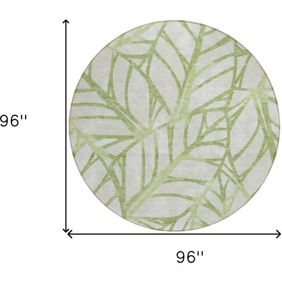 8' Artichoke Green And Beige Round Floral Washable Indoor Outdoor Area Rug Photo 3