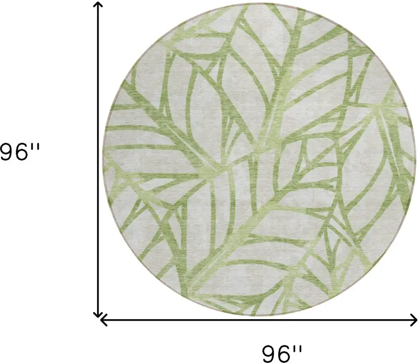 8' Artichoke Green And Beige Round Floral Washable Indoor Outdoor Area Rug Photo 3