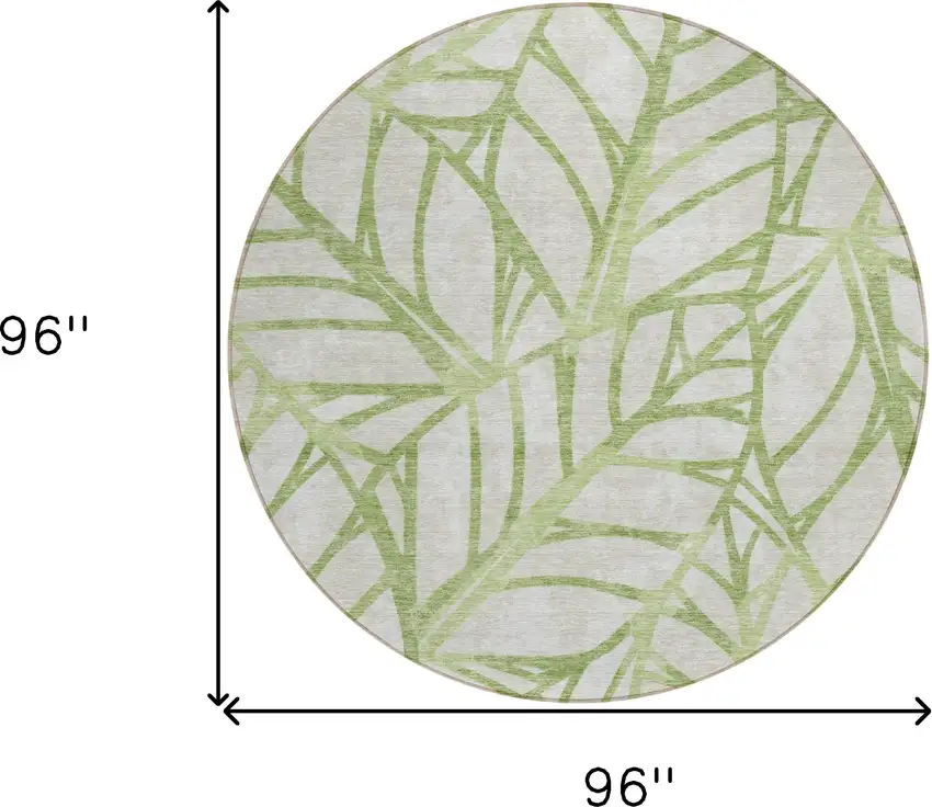 8' Artichoke Green And Beige Round Floral Washable Indoor Outdoor Area Rug Photo 3