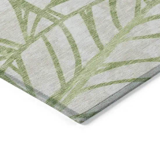 8' Artichoke Green And Beige Round Floral Washable Indoor Outdoor Area Rug Photo 3