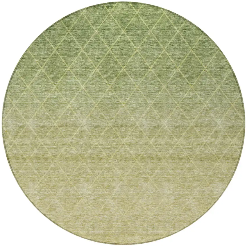 8' Artichoke Green And Beige Round Geometric Washable Indoor Outdoor Area Rug Photo 5