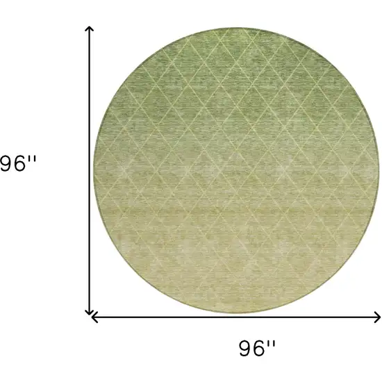 8' Artichoke Green And Beige Round Geometric Washable Indoor Outdoor Area Rug Photo 3