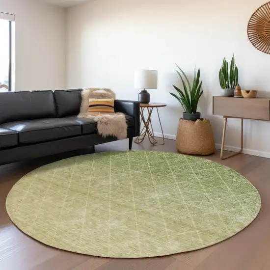 8' Artichoke Green And Beige Round Geometric Washable Indoor Outdoor Area Rug Photo 7