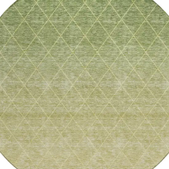 8' Artichoke Green And Beige Round Geometric Washable Indoor Outdoor Area Rug Photo 4