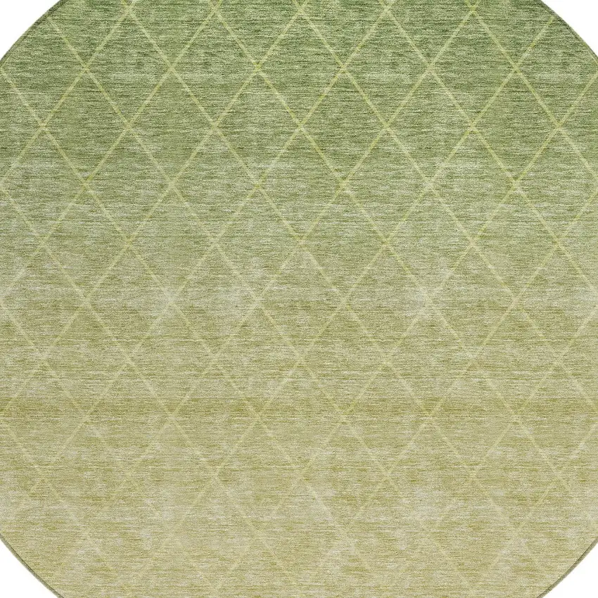 8' Artichoke Green And Beige Round Geometric Washable Indoor Outdoor Area Rug Photo 4