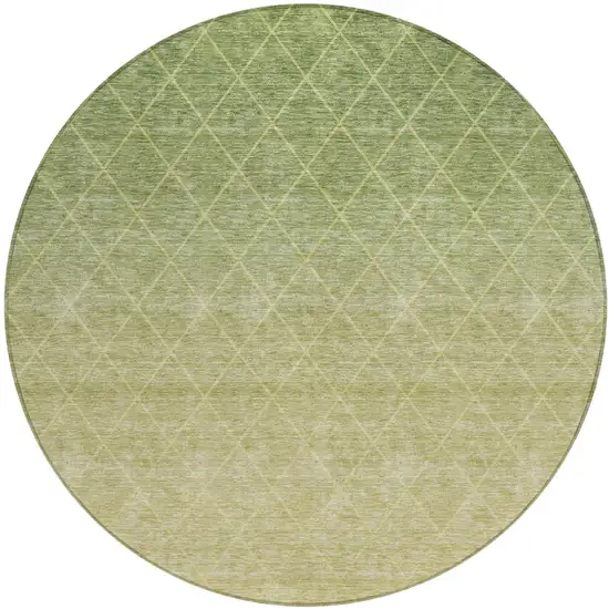 8' Artichoke Green And Beige Round Geometric Washable Indoor Outdoor Area Rug Photo 2
