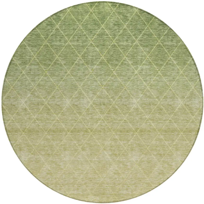 8' Artichoke Green And Beige Round Geometric Washable Indoor Outdoor Area Rug Photo 2