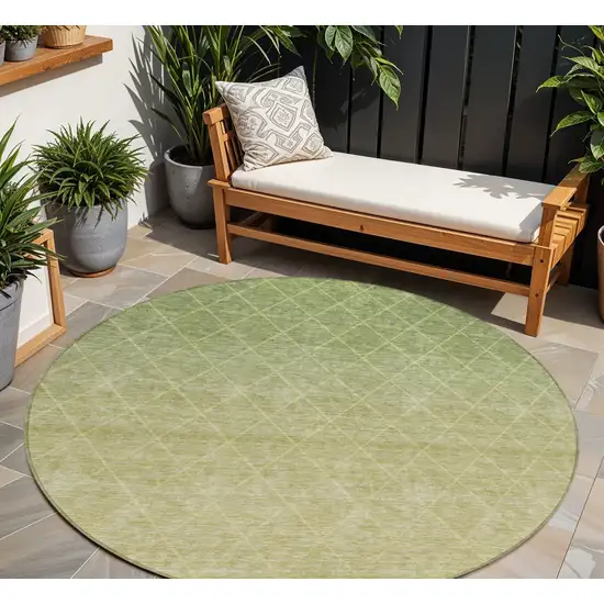 8' Artichoke Green And Beige Round Geometric Washable Indoor Outdoor Area Rug Photo 1