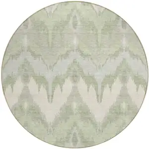 Photo of 8' Artichoke Green And Beige Round Ikat Washable Indoor Outdoor Area Rug