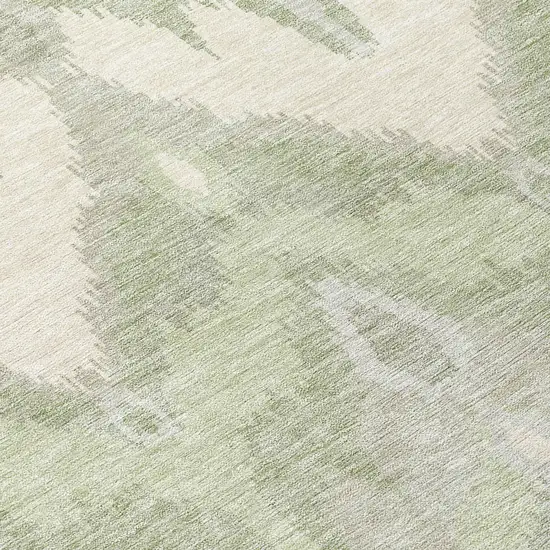 8' Artichoke Green And Beige Round Ikat Washable Indoor Outdoor Area Rug Photo 9