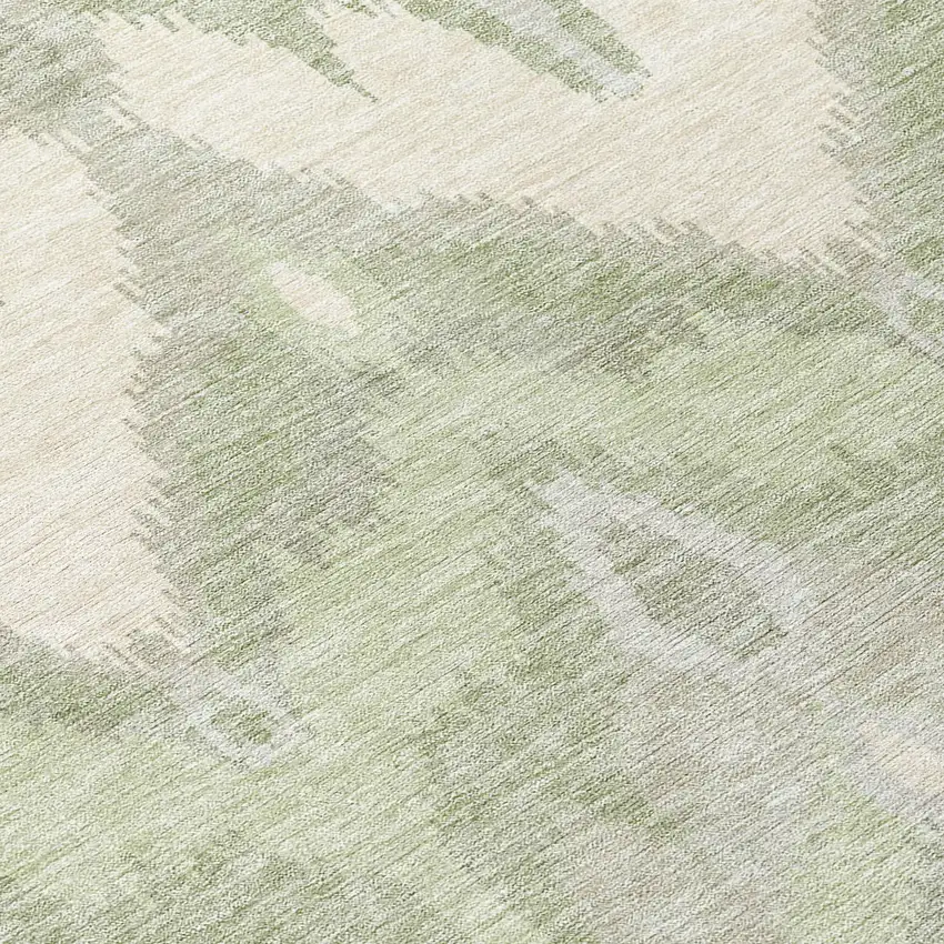 8' Artichoke Green And Beige Round Ikat Washable Indoor Outdoor Area Rug Photo 9