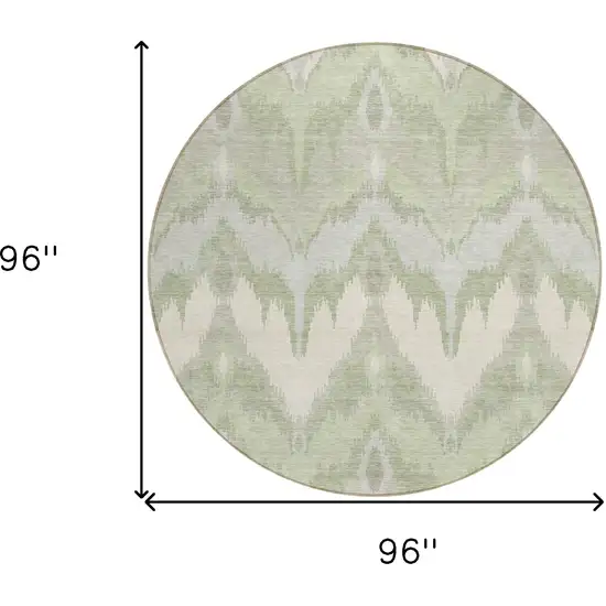 8' Artichoke Green And Beige Round Ikat Washable Indoor Outdoor Area Rug Photo 8