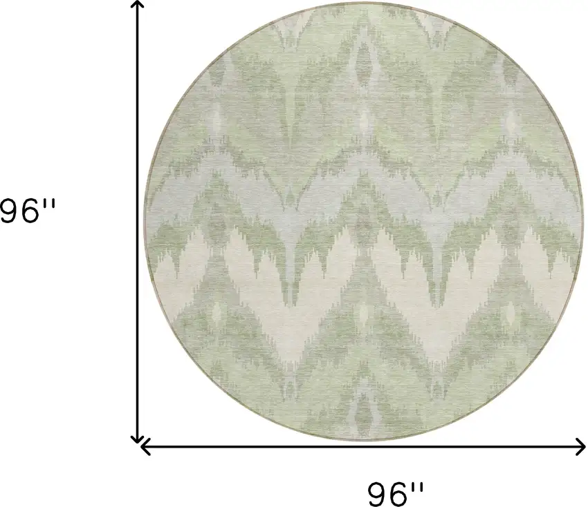 8' Artichoke Green And Beige Round Ikat Washable Indoor Outdoor Area Rug Photo 8