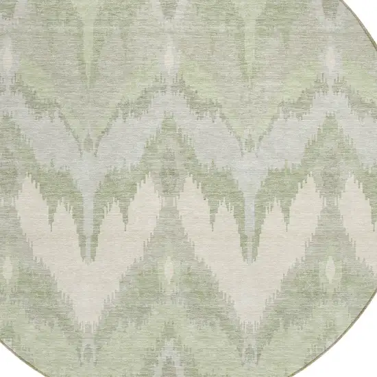 8' Artichoke Green And Beige Round Ikat Washable Indoor Outdoor Area Rug Photo 4