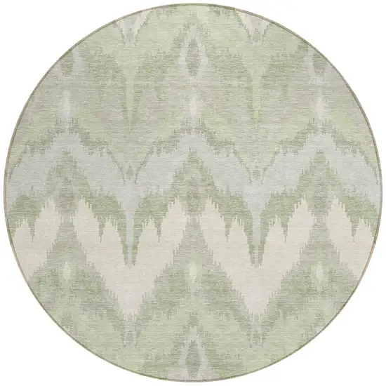 8' Artichoke Green And Beige Round Ikat Washable Indoor Outdoor Area Rug Photo 5
