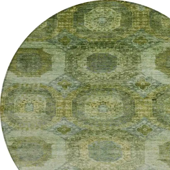 8' Artichoke Green And Beige Round Medallion Washable Indoor Outdoor Area Rug Photo 8