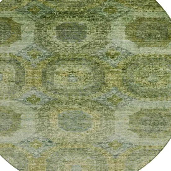 8' Artichoke Green And Beige Round Medallion Washable Indoor Outdoor Area Rug Photo 4