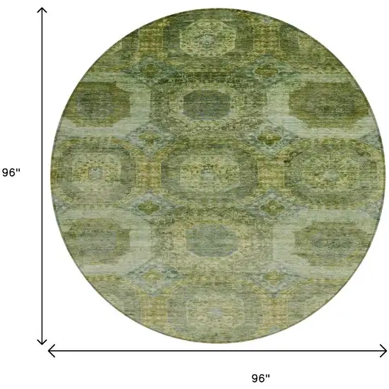 8' Artichoke Green And Beige Round Medallion Washable Indoor Outdoor Area Rug Photo 9