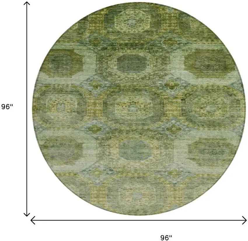 8' Artichoke Green And Beige Round Medallion Washable Indoor Outdoor Area Rug Photo 9