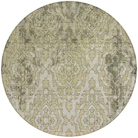 8' Artichoke Green And Beige Round Medallion Washable Indoor Outdoor Area Rug Photo 5