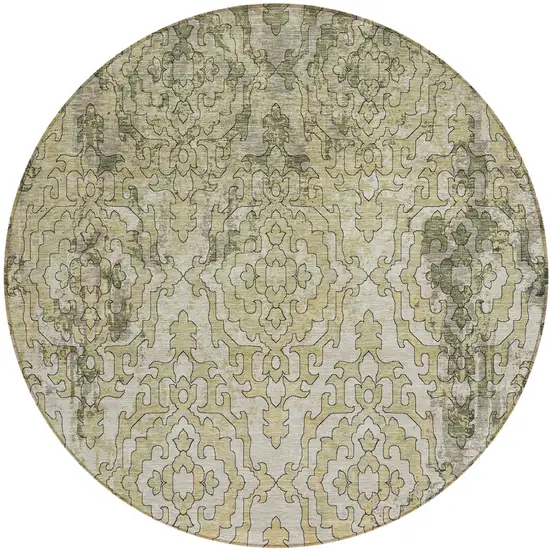 8' Artichoke Green And Beige Round Medallion Washable Indoor Outdoor Area Rug Photo 2