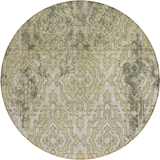 8' Artichoke Green And Beige Round Medallion Washable Indoor Outdoor Area Rug Photo 2