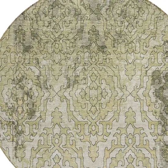 8' Artichoke Green And Beige Round Medallion Washable Indoor Outdoor Area Rug Photo 4