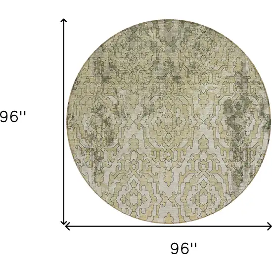 8' Artichoke Green And Beige Round Medallion Washable Indoor Outdoor Area Rug Photo 3