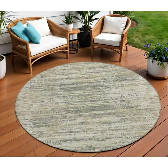 8' Artichoke Green And Beige Round Moroccan Washable Indoor Outdoor Area Rug Photo 2