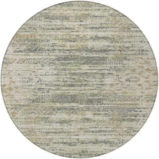 8' Artichoke Green And Beige Round Moroccan Washable Indoor Outdoor Area Rug Photo 3