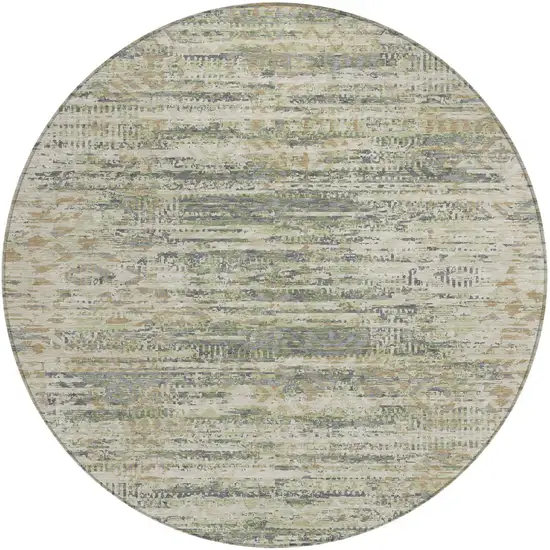 8' Artichoke Green And Beige Round Moroccan Washable Indoor Outdoor Area Rug Photo 1