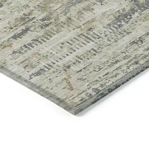 Photo of 8' Artichoke Green And Beige Round Moroccan Washable Indoor Outdoor Area Rug