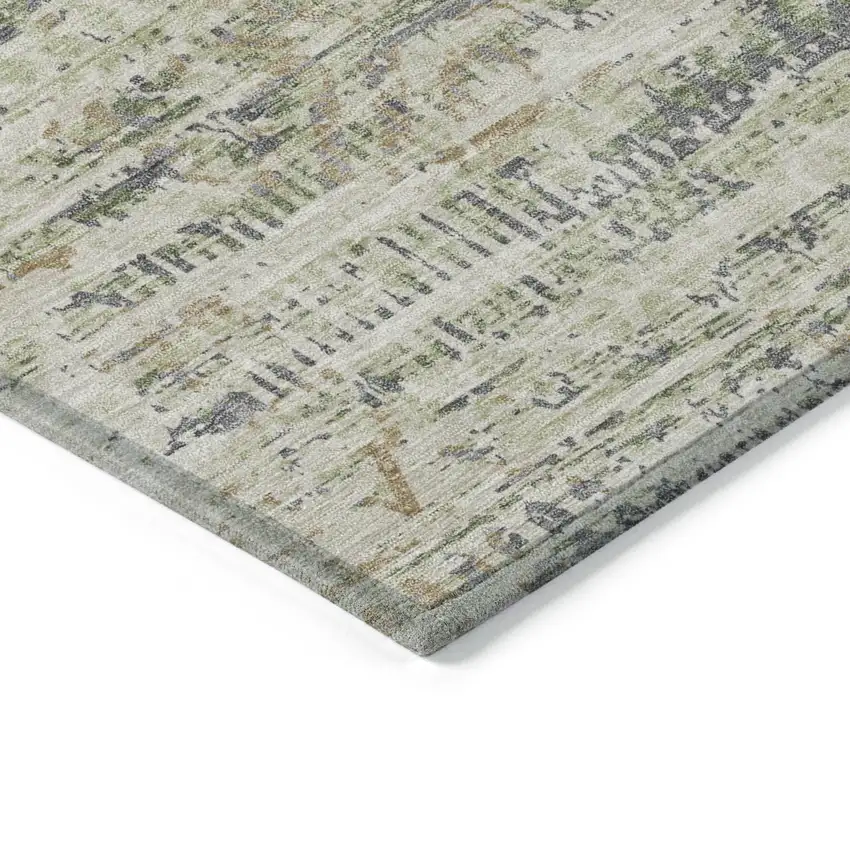 8' Artichoke Green And Beige Round Moroccan Washable Indoor Outdoor Area Rug Photo 7