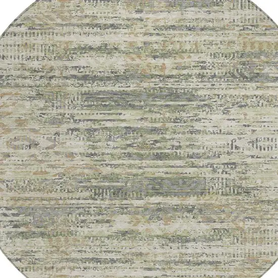 8' Artichoke Green And Beige Round Moroccan Washable Indoor Outdoor Area Rug Photo 8