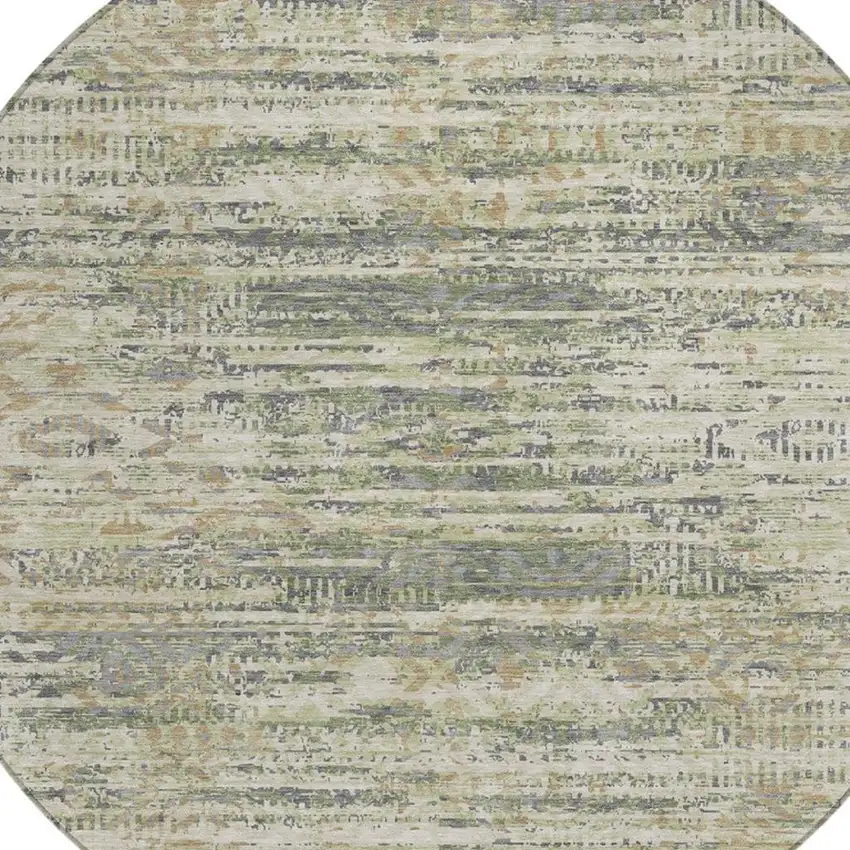 8' Artichoke Green And Beige Round Moroccan Washable Indoor Outdoor Area Rug Photo 8