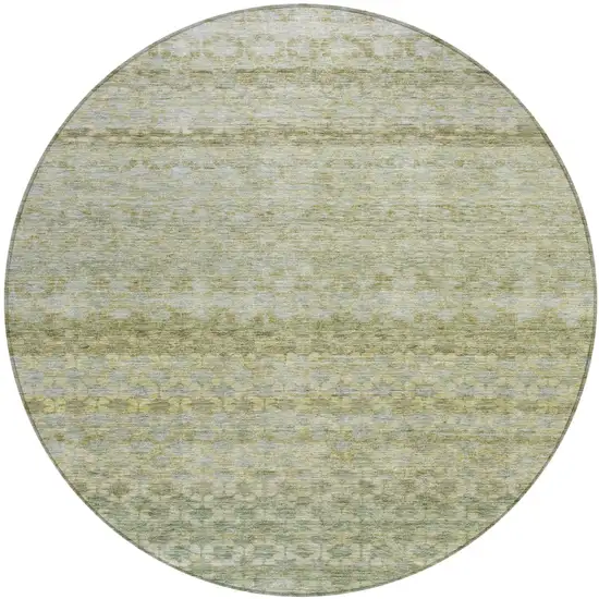 8' Artichoke Green And Beige Round Striped Washable Indoor Outdoor Area Rug Photo 2
