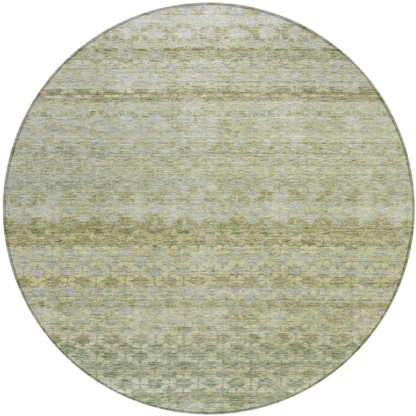 8' Artichoke Green And Beige Round Striped Washable Indoor Outdoor Area Rug Photo 2