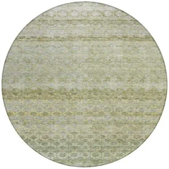 8' Artichoke Green And Beige Round Striped Washable Indoor Outdoor Area Rug Photo 5