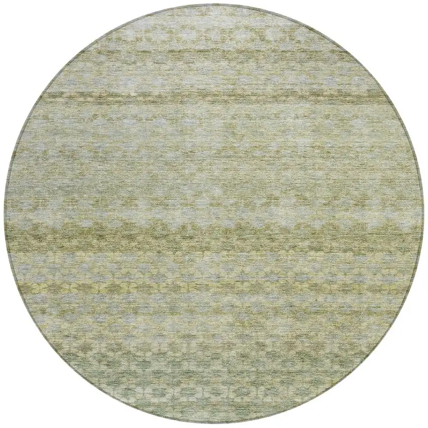 8' Artichoke Green And Beige Round Striped Washable Indoor Outdoor Area Rug Photo 5