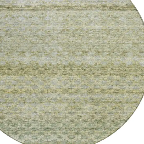 8' Artichoke Green And Beige Round Striped Washable Indoor Outdoor Area Rug Photo 4