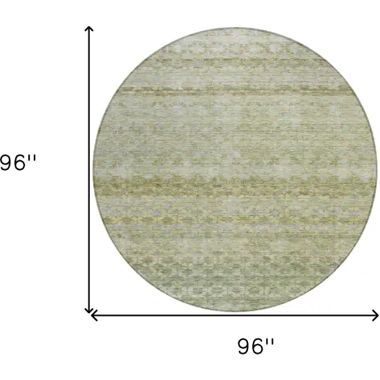 8' Artichoke Green And Beige Round Striped Washable Indoor Outdoor Area Rug Photo 3
