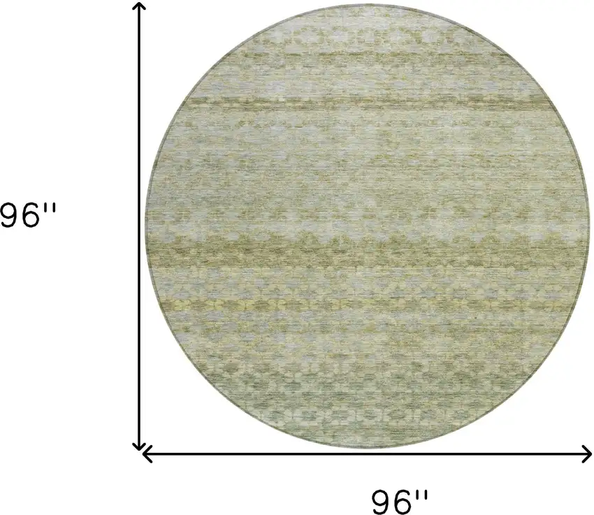 8' Artichoke Green And Beige Round Striped Washable Indoor Outdoor Area Rug Photo 3