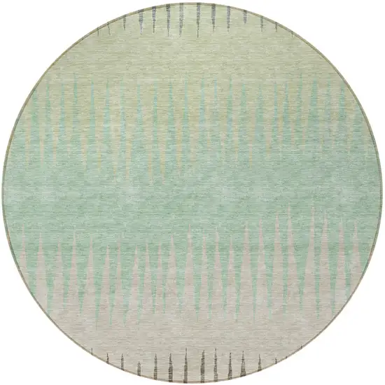 8' Artichoke Green And Beige Round Striped Washable Indoor Outdoor Area Rug Photo 5