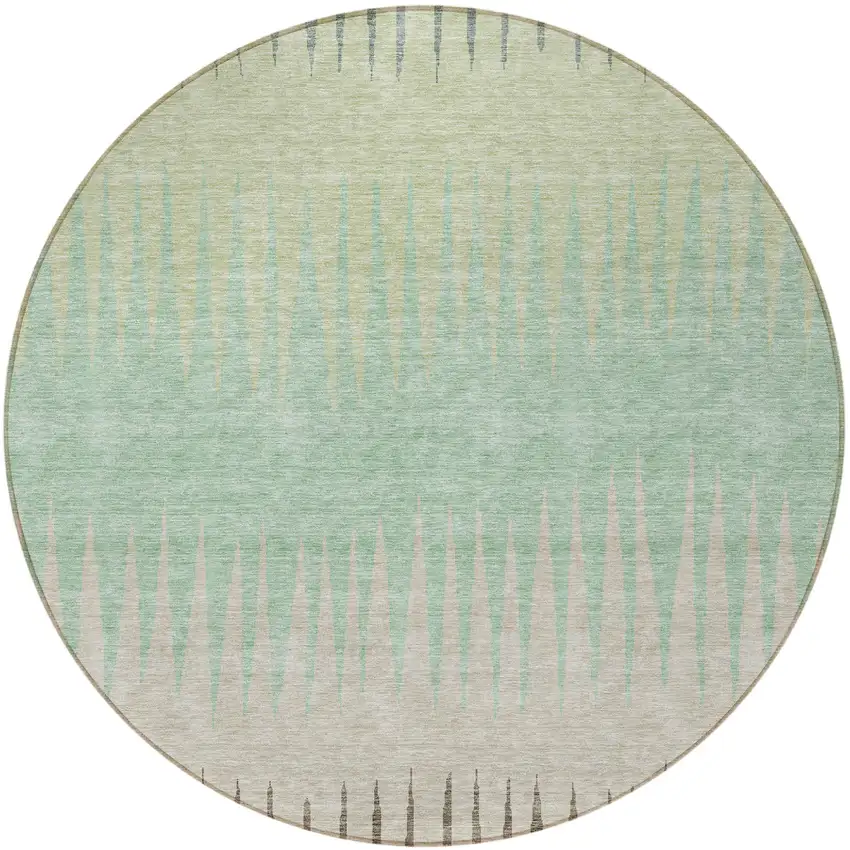 8' Artichoke Green And Beige Round Striped Washable Indoor Outdoor Area Rug Photo 5