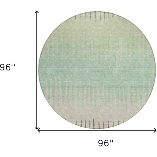 8' Artichoke Green And Beige Round Striped Washable Indoor Outdoor Area Rug Photo 3