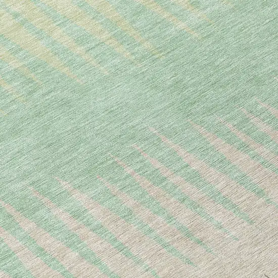 8' Artichoke Green And Beige Round Striped Washable Indoor Outdoor Area Rug Photo 8
